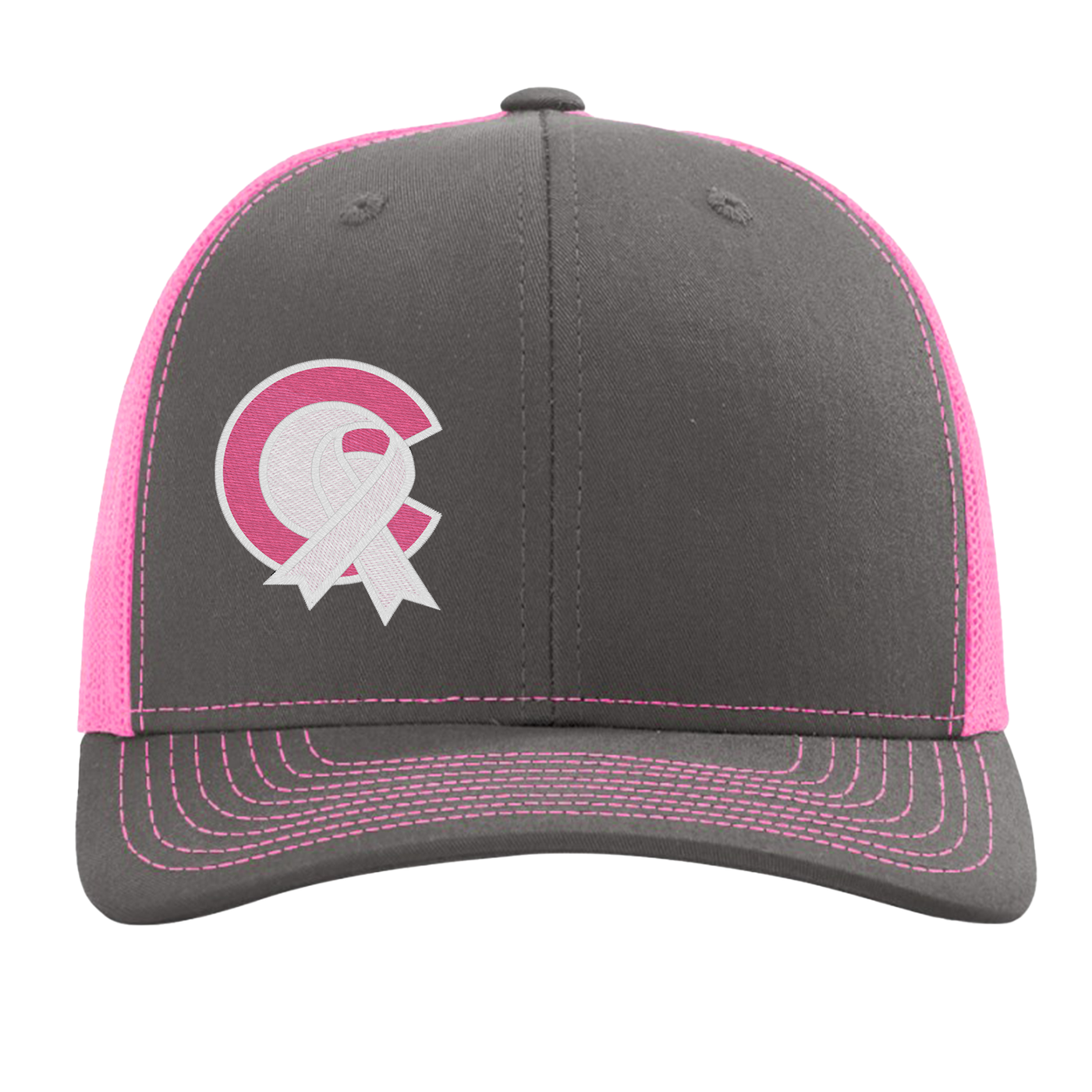 Women\'s Embroidery Adjustable Washed Distressed Trucker Hat Breast Cancer Tstars Hope Ribbon Hat Pink Ribbon Trucker Hat Mesh Cap One  main image 2