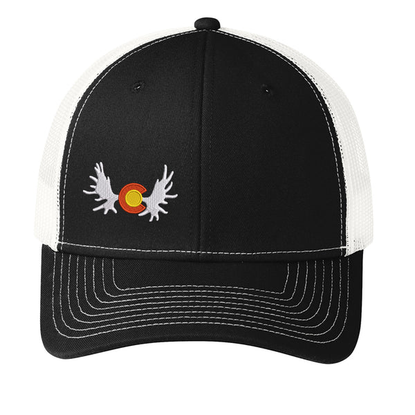 Colorado Moose Antlers Trucker Hat - Black and White