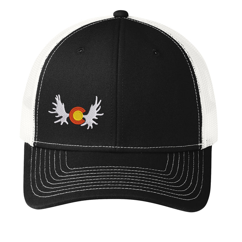 Colorado Moose Antlers Trucker Hat - Black and White