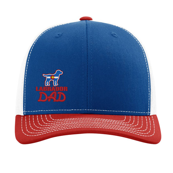 Colorado Labrador Dad Red, White & Blue Trucker Hat - RWB/White Mesh
