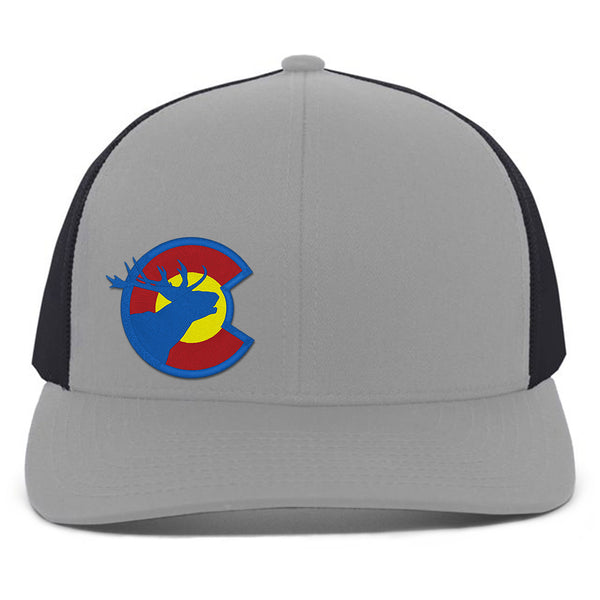 Flat Bill Snap Back Hat - Colorado Elk - Light Grey / Graphite