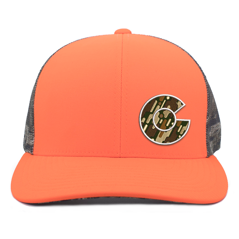 Retro Trucker Cap for Sublimation Camo Colors, 12 Each - Orange/Camo