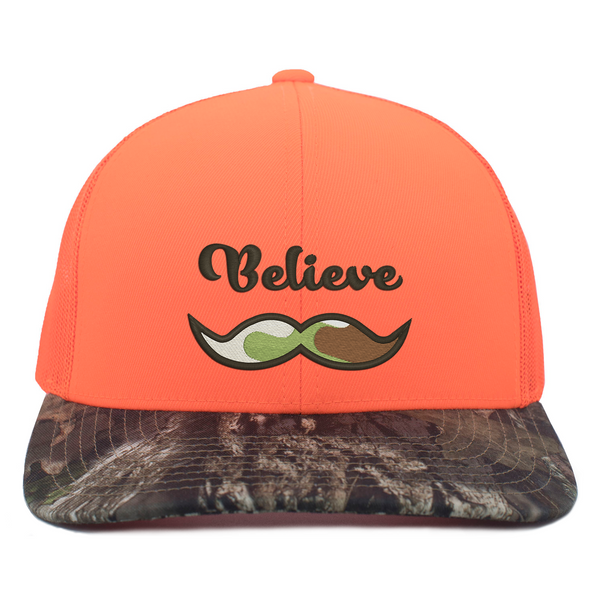 Limited Edition - Believe Moustache - Snap Back Trucker Hat - Blaze Back & Break-up