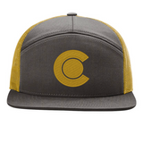 Limited Edition - C logo 7 Panel Richardson Flat Bill Snap Back Hat - Dark Charcoal and Gold