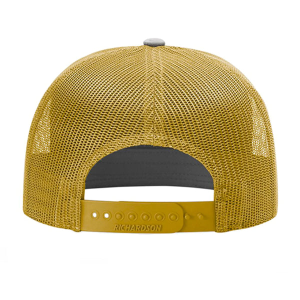 Limited Edition - 303 Japanese 7 Panel Richardson Flat Bill Snap Back Hat - Dark Charcoal and Gold
