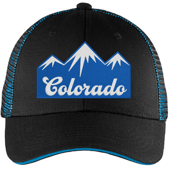 Limited Edition - Colorado Blue Mountains - Trucker  Mesh Back Hat - Black and Blue