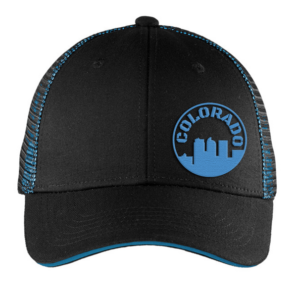 Limited Edition - Colorado Denver Skyline -  Trucker Hat - Black and Shock Blue