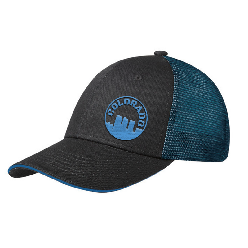 Limited Edition - Colorado Denver Skyline -  Trucker Hat - Black and Shock Blue