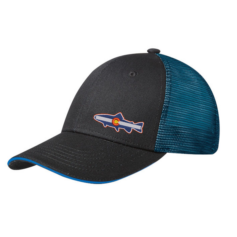 Limited Edition - Colorado Trout -  Trucker Hat - Black and Shock Blue