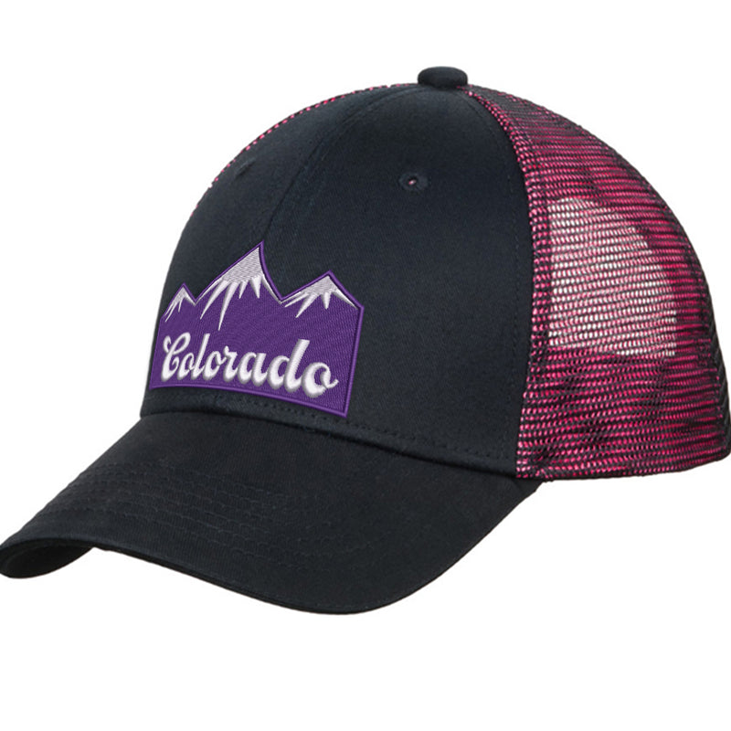 Colorado Mountains Trucker Hat - Black & Shock Pink