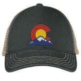Colorado Mountain Super Soft Mesh Snap Back Trucker Hat - Black & Khaki
