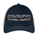 Colorado Tribal Hat - Unstructured Hat Mesh Snapback - Navy and Stone