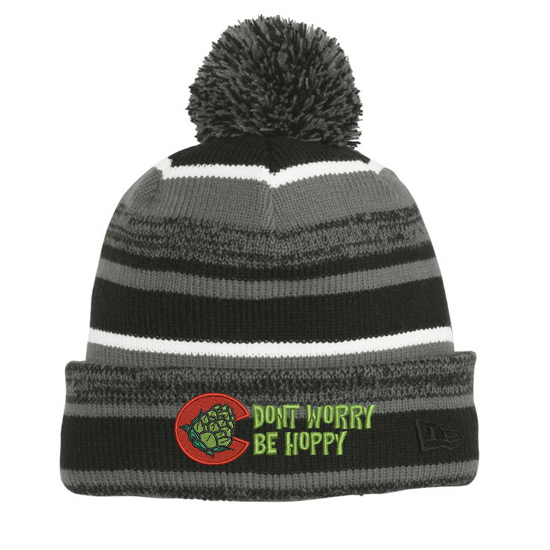Don't Worry Be Hoppy  -  Chunky Pom Pom Beanie - Black Graphite