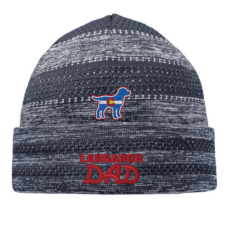 Limited Edition - Labrador Dad  Fleece Beanie - Navy - Vertical Embroidery