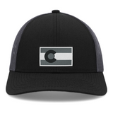 Colorado Flag Gray Scale - Low-Pro Trucker Cap - Black/Grey Mesh