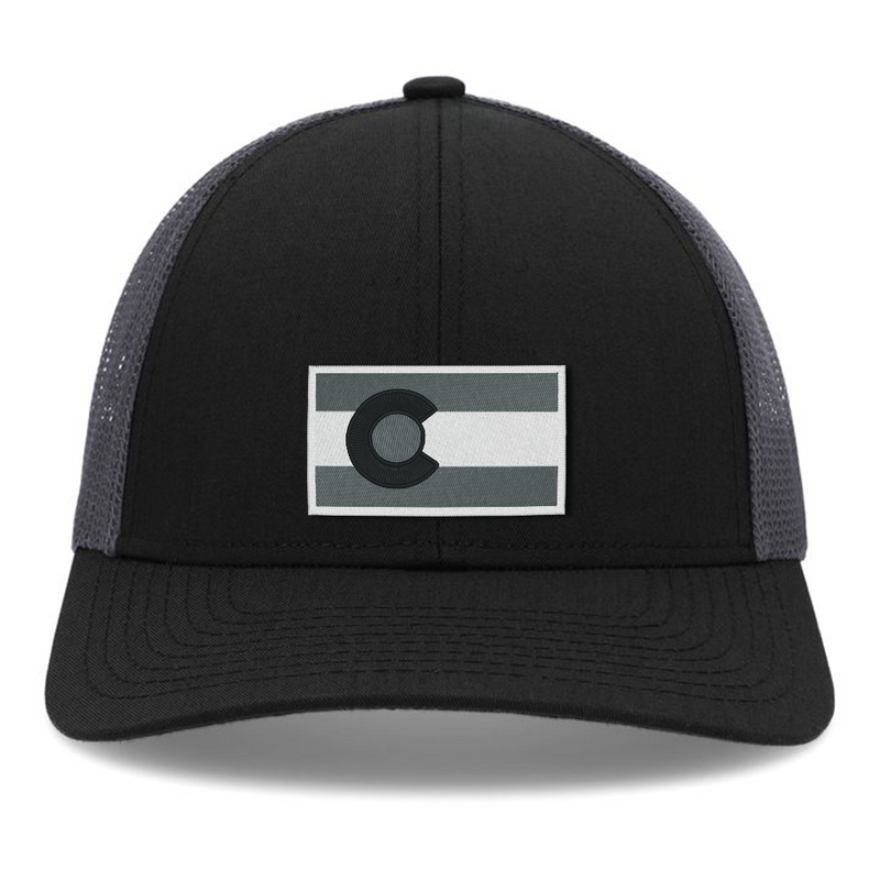Colorado Flag Gray Scale - Low-Pro Trucker Cap - Black/Grey Mesh