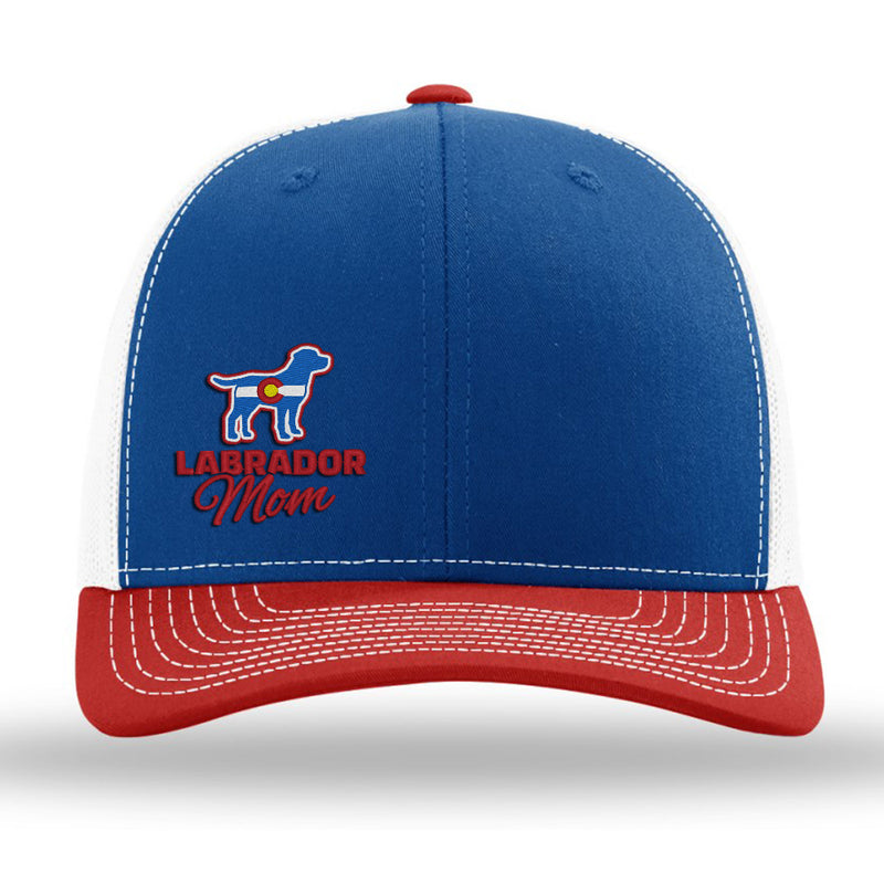Colorado Labrador Mom Red, White & Blue Trucker Hat - RWB/White Mesh