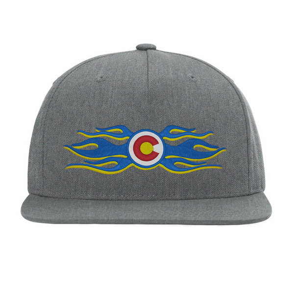 CO Flame Graphic - Flat Bill Snap Back Hat - Grey