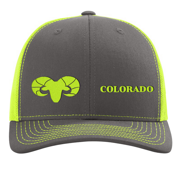 Limited Edition - Bighorn Sheep Colorado - Trucker Hat - Charcoal and Neon Lime