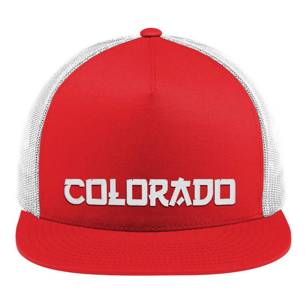 Limited Edition Colorado Asian Style Flat Bill Hat True Red Whit