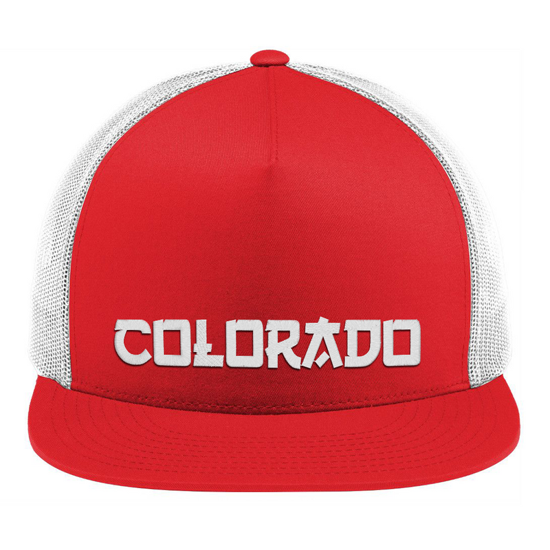 Limited Edition Colorado Asian Style Flat Bill Hat True Red White Mesh Back