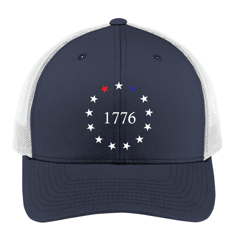 Betsy Ross 1776 - Trucker Hat - True Navy - White Mesh