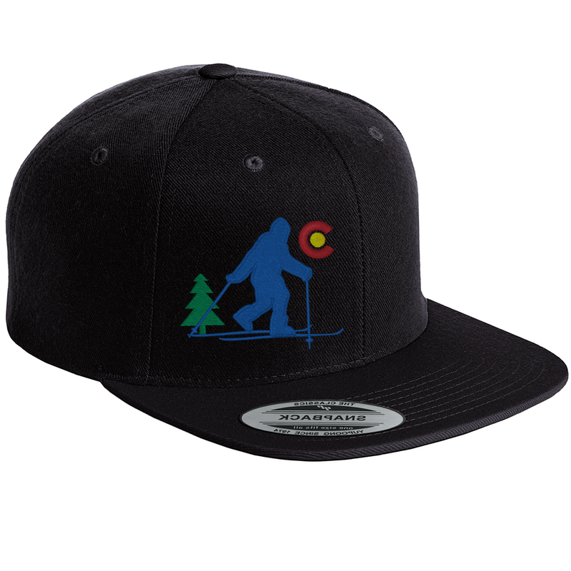 Limited Edition - Bigfoot Skis Colorado - Flat Bill Snap Back Hat - Black Right Side Embroidery